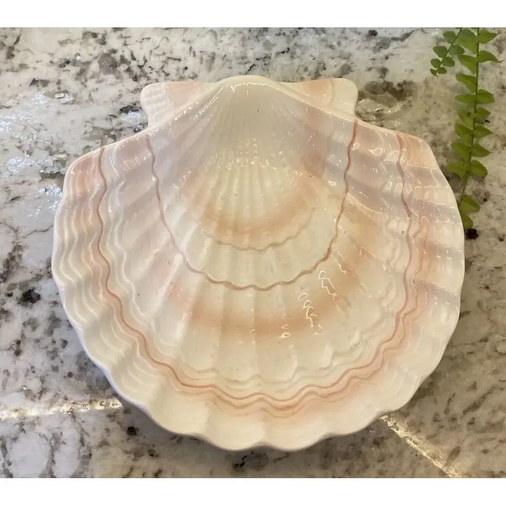 Vintage Otagiri Ceramic Bathroom Toothbrush Holder Soap Dish Tumbler Beach Shell